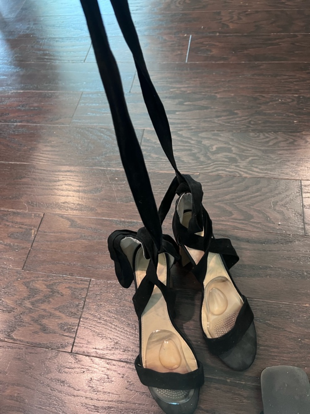 Express Black Lace-Up Suede Block Heel Sandals